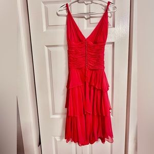 Red pomegranate colour Silk Ruffled dress